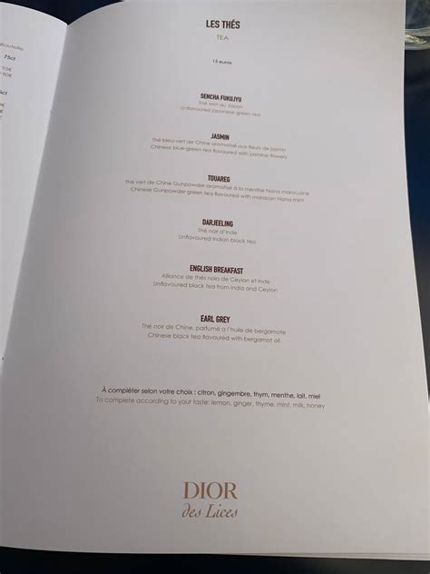 Dior des lices menu